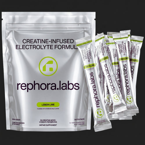 Rephora Electrolyte Creatine Drink Mix Lemon Lime bag and stick packs